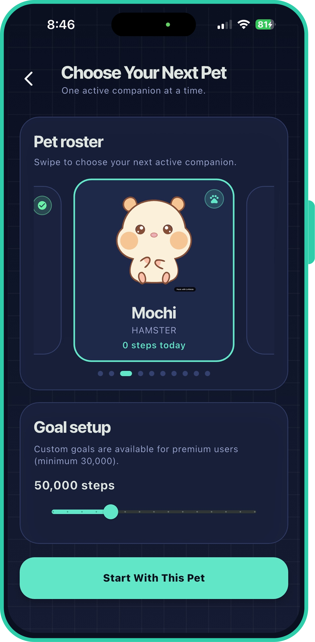 Steppet App Home Screen